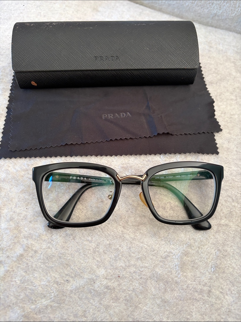 Prada Black and Gold Square Optical Glasses